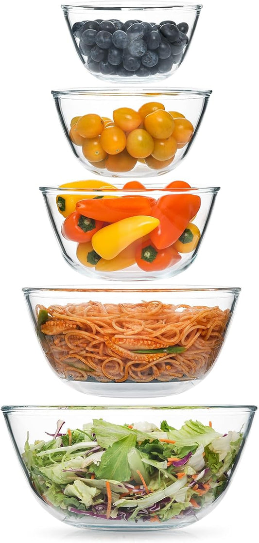 5pc Glass Mixing Bowls Sets, Glass Nesting Kitchen Thick Bowl by Cuiselect