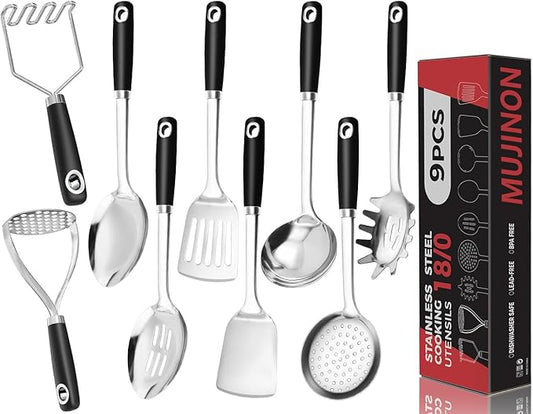 18/0 Stainless Steel Cooking Utensils Set, Heavy Duty Kitchen Utensils by MUJINON