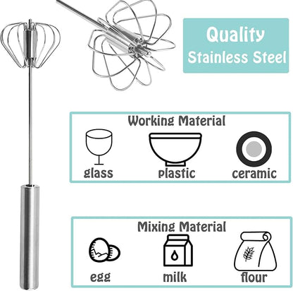 Semi-automatic Whisk, Stainless Steel Egg Beater, Hand Push Rotary Whisks Mixer - Image 3