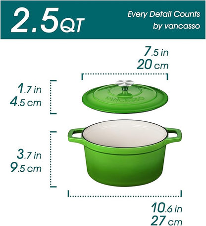 vancasso Enameled Cast Iron Dutch Oven, 2.5 QT Green Naturally Non-Stick - Image 2