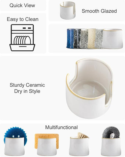 Zoeeker Sponge Holder for Kitchen Sink, Ceramic Dish Sponge Drying Caddy - Image 2