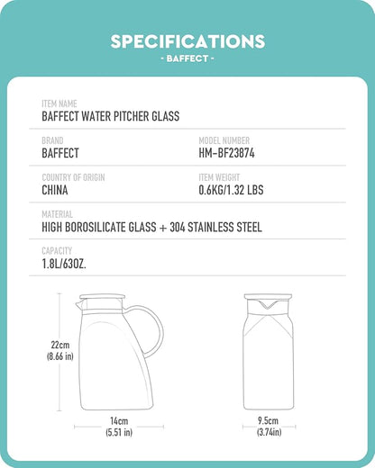 Baffect Water Pitcher, High Borosilicate Glass Jug - Image 5