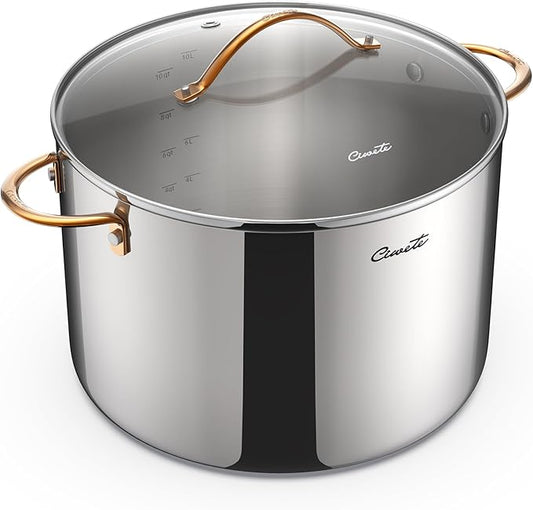 Ciwete 12 Quart Stock Pot with Lid, Upgraded Tri-Ply Stainless Steel Pot by Ciwete