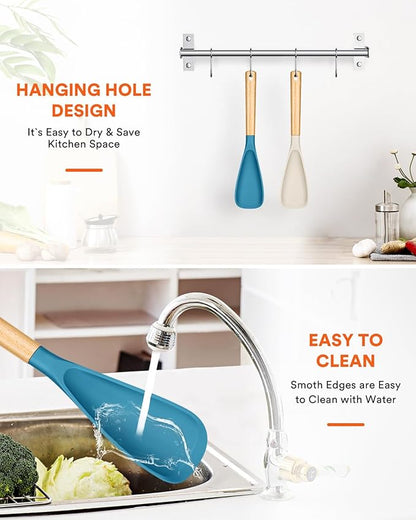 Cooking Spoon for Nonstick Cookwares, Wood Handle Spoon for Mixing, and Scrape - Image 7