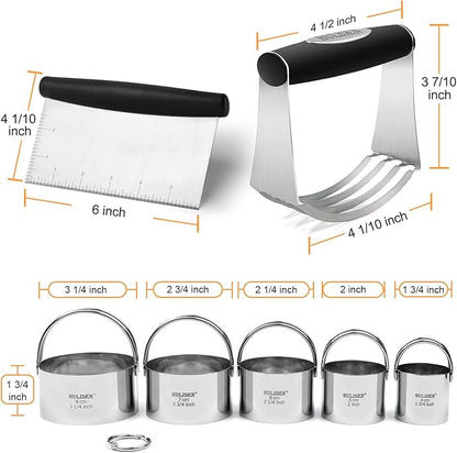 HULISEN Stainless Steel Biscuit Cutter Set, Silicone Mat, Pastry Scraper and - Image 9