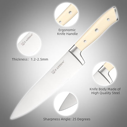 16 Pieces German Steel Knife Block Set, Extra-Long Creamy White Handles - Image 3