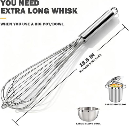 18/10 Stainless Steel Large Whisk, 15.5 inch Heavy Duty Long Whisk Suitable - Image 3