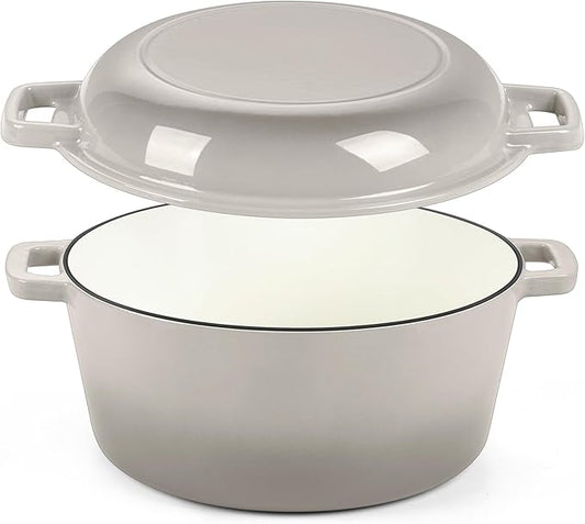 P&P CHEF 5Qt Dutch Oven Pot for Bread Baking, 2 In 1 Round Cast Iron Dutch Oven by PPCHEF