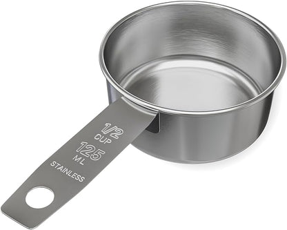 1/2 Cup Stainless Steel Measuring Cup | Sturdy Metal 125 ml | 125 cc | 4 oz | by Knupp+Co.