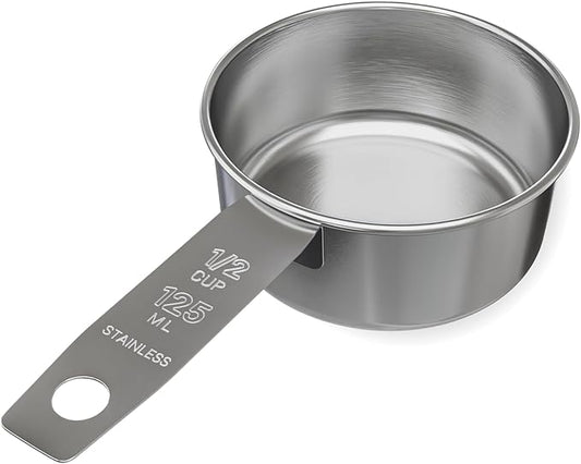 1/2 Cup Stainless Steel Measuring Cup | Sturdy Metal 125 ml | 125 cc | 4 oz | by Knupp+Co.