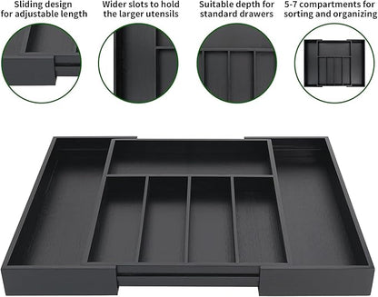 VaeFae Premium Bamboo Drawer Organizer, Expandable Silverware Drawer Organizer - Image 4