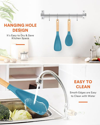 Cooking Spoon and Rice Scooper for Nonstick Cookwares, Wood Handle Spoon for - Image 6