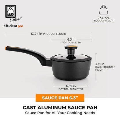 BRA COOKWARE Efficient Pro Nonstick Saucepan w/Lid | 6.3 Inch 1.13 Quart - Image 2