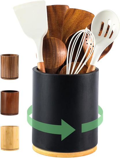 Wooden Utensil Holder, 360°Rotating 7.3'' Large Utensil Holder by Unknown