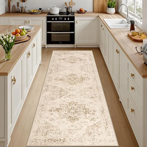2'6''x8' Hallway Washable Runner Rug: Vintage Boho Neutral Kitchen Rug Soft by Luxturiy