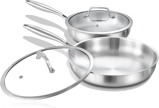 DELARLO Tri-Ply Stainless Steel Pan, 18/10 Frying Pan, Oven Safe Up to 600°F by DELARLOCOOKWARE