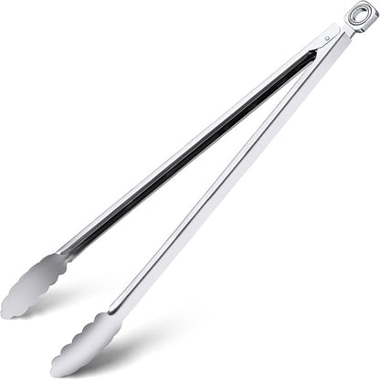 Grill Tongs - 17 Inch Extra Long BBQ Tongs, Heat Resistant Stainless Steel by HE-SANQI