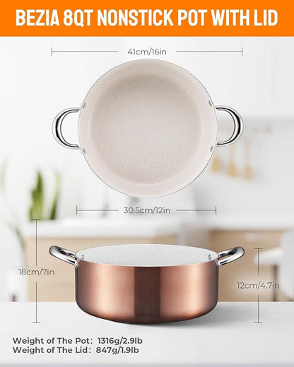 BEZIA Large 8 Quart Nonstick Cooking Pot - Image 5
