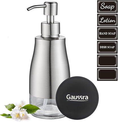Gaussra Soap Dispenser with Coaster and Stickers, Brushed Nickel Stainless - Image 7