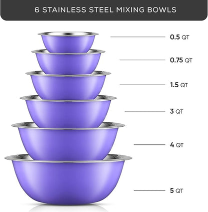 JoyJolt Stainless Steel Mixing Bowl Set of 6-5qt to 0.5qt Nesting Bowls - Image 2