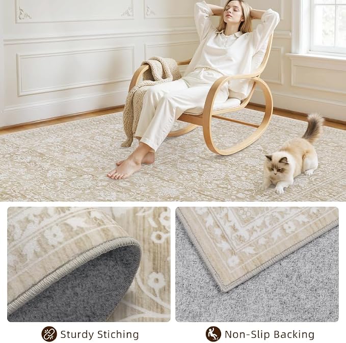 Area Rugs 9x12 Living Room: Vintage Boho Neutral Washable Rug Indoor Soft Large - Image 4