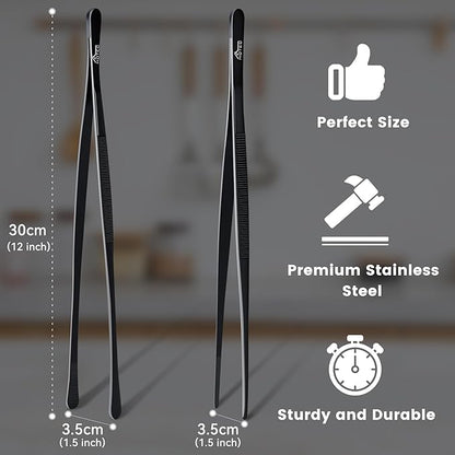 HOTEC Kitchen Tweezers Tongs Stainless Steel Professional Chef Tweezers - Image 2