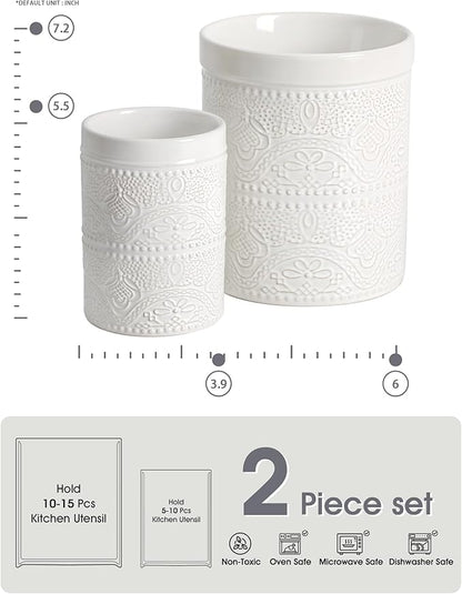 FUN ELEMENTS Kitchen Utensil Holder, 7.2+5.5" Super Large Utensil Crock Heavy - Image 3