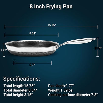 8 Inch Tri-Ply Stainless Steel Hybrid Frying Pan, Ceramic Nonstick Skillet - Image 7