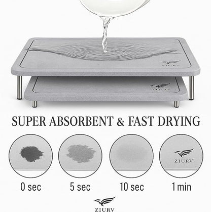 6 PCS Stone Drying Mat Set for Kitchen Counter, 2 Large Diatomaceous Earth Dish - Image 2