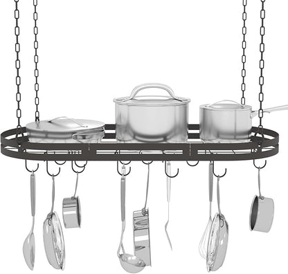33” Hanging Pot Rack Ceiling Mount, Oval Pots and Pans Hanging Rack, Ceiling by TICKCACY-EnrichYourLife