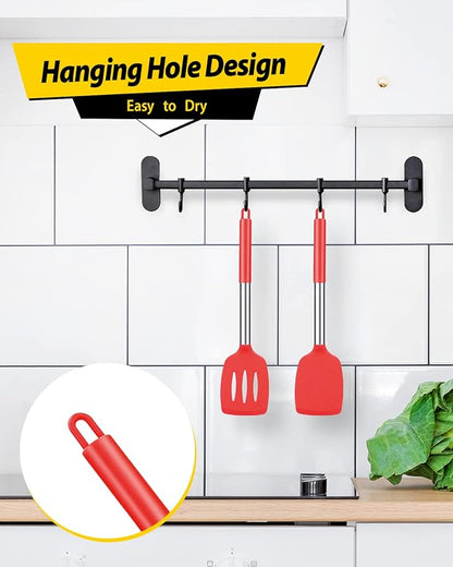 Pack of 2 Silicone Solid Turner, Non Stick Slotted Kitchen Spatulas, High Heat - Image 4
