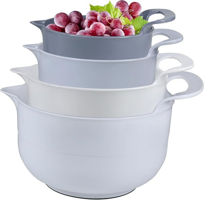 Mixing Bowls - 4 Piece Nesting Plastic Mixing Bowl Set - Non Slip Bottom and by Cheeren