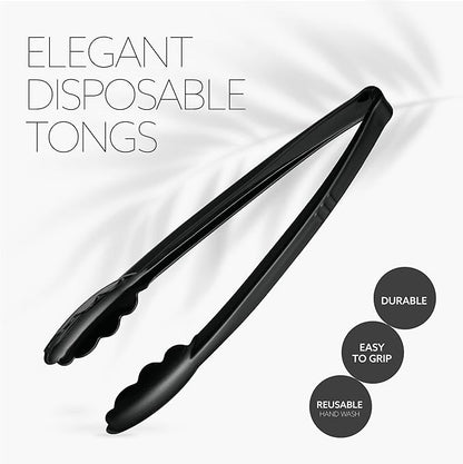 Plasticpro 12'' Serving Tongs Heavy Duty Reusable Kitchen and BBQ Black Serving - Image 4
