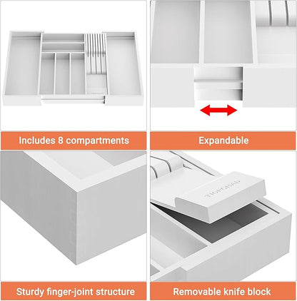 TIOPGHAD Bamboo-Silverware-Drawer-Organizer-Kitchen, Expandable Utensil Holder - Image 5
