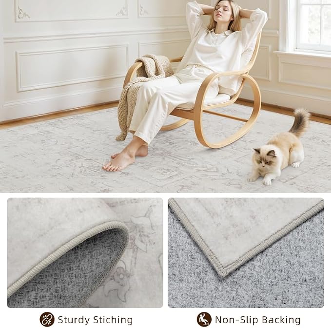 Area Rugs 9x12 Living Room: Vintage Boho Neutral Washable Rug Indoor Soft Large - Image 4
