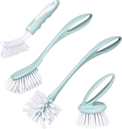 Dish Brush with Handle, Kitchen Dish Scrub Brush Set, 4-Piece Kitchen Cleaning by Perastra