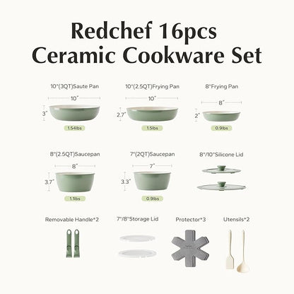Redchef 16pcs Ceramic Pots and Pans Set Non Stick, Nonstick Ceramic Cookware Set - Image 9