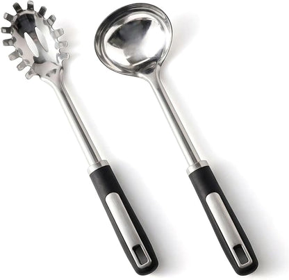 Stainless Steel Ladle and Pasta Server Set, Food-Grade Thickened Metal Soup by JULIPRO
