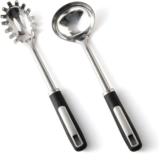Stainless Steel Ladle and Pasta Server Set, Food-Grade Thickened Metal Soup by JULIPRO