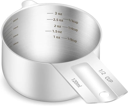 1PCS 1/2Cup Single Measuring Cup, Etched Inner Scale Stainless Steel Measure by BERYLER