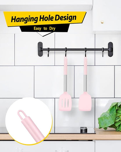 Pack of 2 Silicone Solid Turner, Non Stick Slotted Kitchen Spatulas, High Heat - Image 4