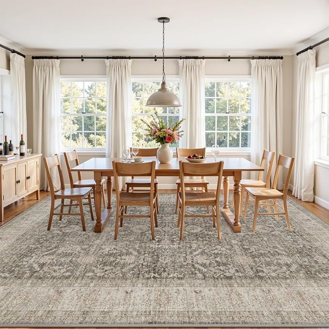 8x10 Area Rugs for Living Room: Vintage Boho Neutral Washable Rug Indoor Soft - Image 3