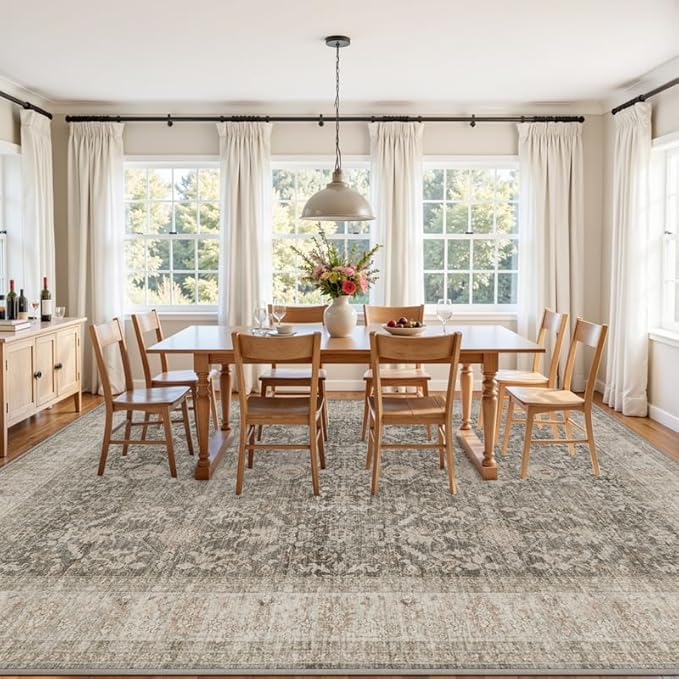 10x14 Area Rug for Living Room: Vintage Boho Neutral Washable Rug Indoor Soft - Image 3