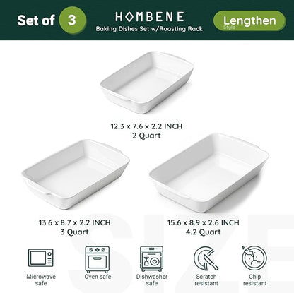 HOMBENE Casserole Dishes for Oven, Ceramic Baking Dishes Set of 3 - Image 2