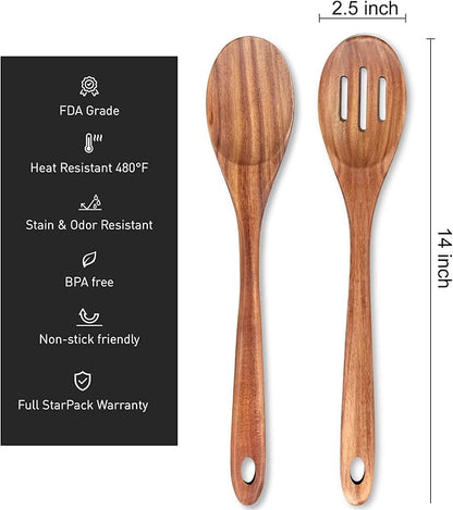 2-Piece 14 inch Large Wooden Spoon Set Non Toxic Solid Wood Spoons Cooking - Image 4
