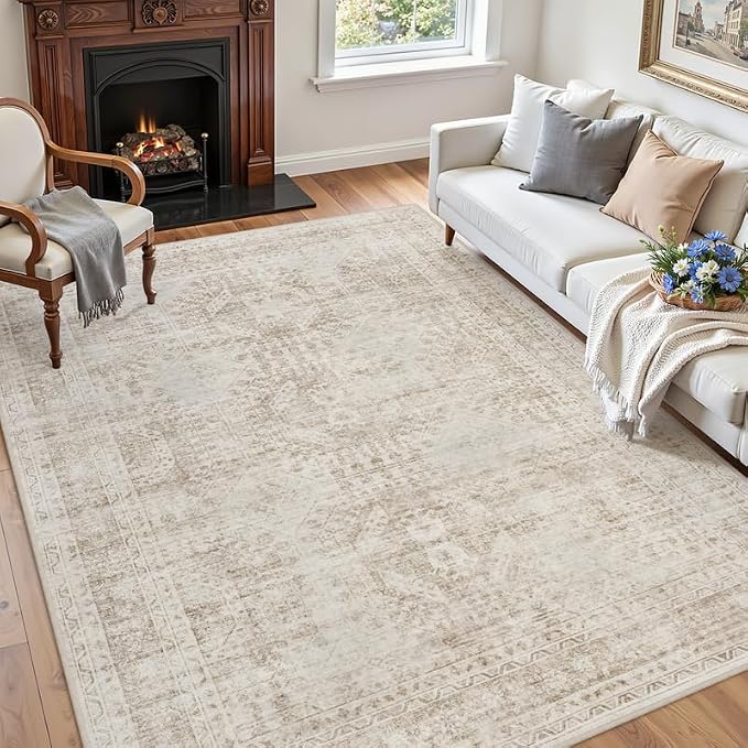 6x9 Area Rugs for Living Room: Vintage Boho Neutral Washable Rug Indoor Soft - Image 3