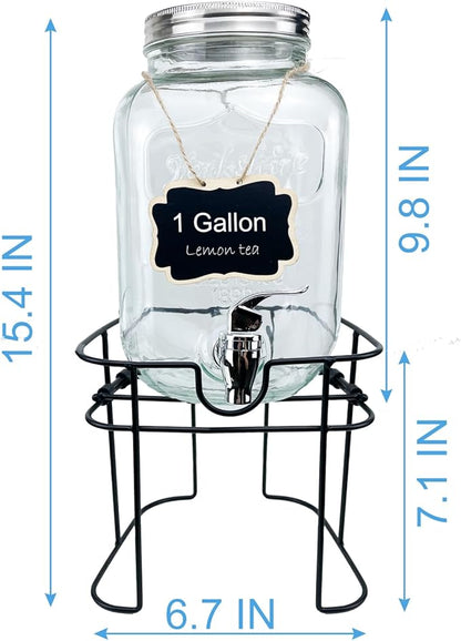 1 Gallon Glass Drink Dispenser for Parties, HENABLE Beverage Dispensers - Image 3