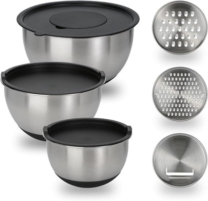 GreatChef Mixing Bowls Stainless Steel Set of 9-1.5, 5QT Bowl and Graters by Unknown