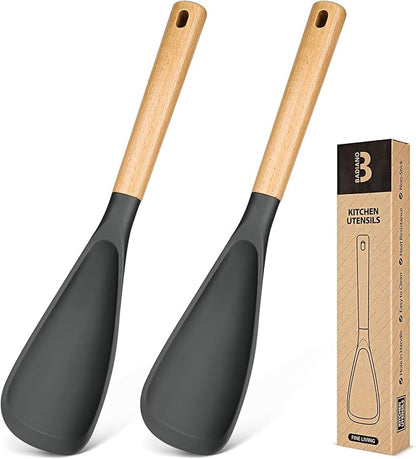 Cooking Spoon for Nonstick Cookwares, Wood Handle Spoon for Mixing, and Scrape by BADIANO