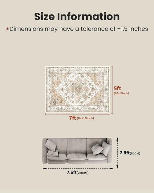 AMADA HOMEFURNISHING 5x7 Area Rugs, Washable Living Room Rug Low-Profile - Image 2